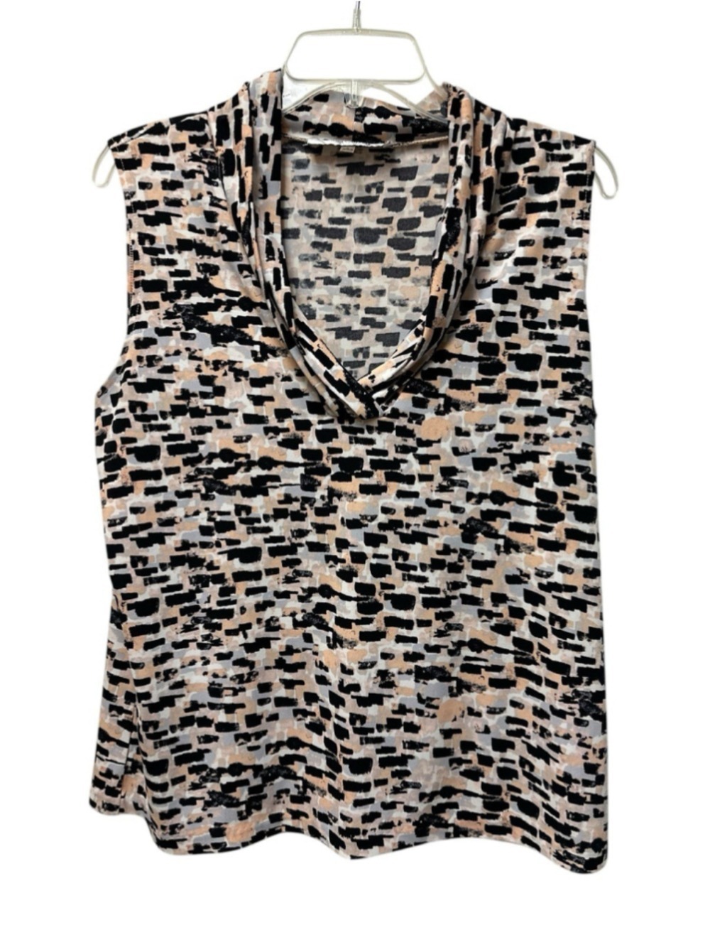 Jones Studio Career Shell Top Blouse Womens Large Sleeveless Cowl Neck Camo
